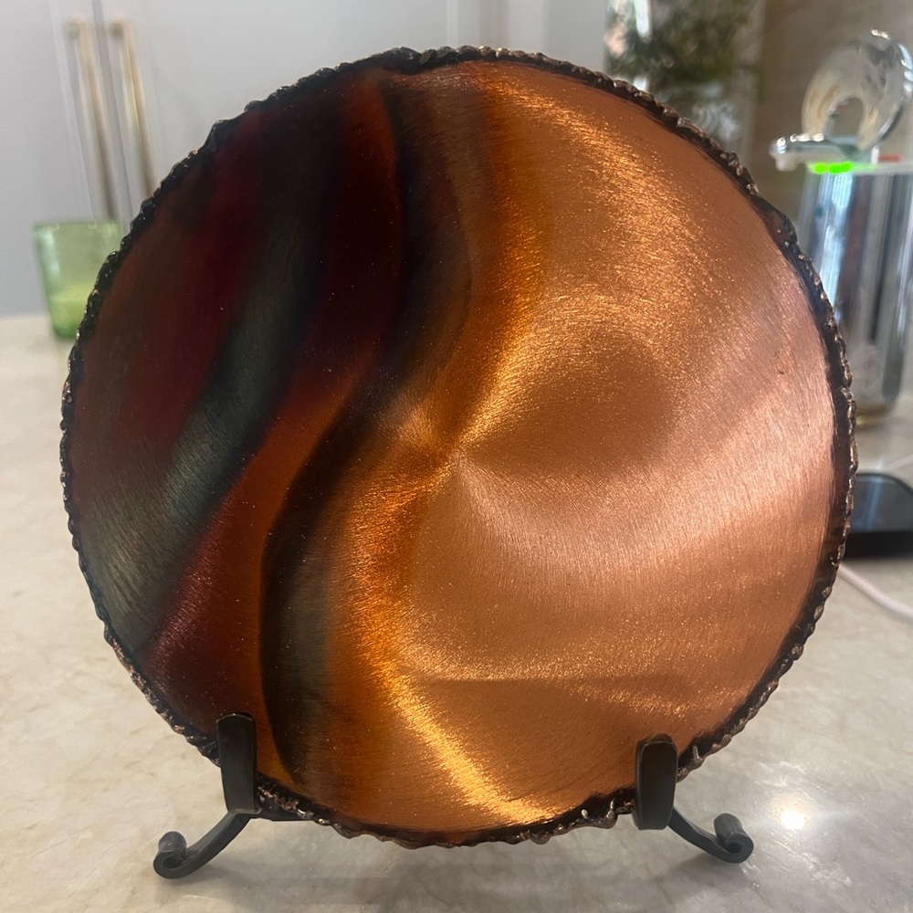 CopperDecorative art  plate with iron stand  7 inches